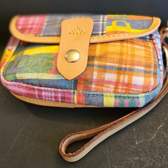 Dooney & Burke multi-colored plaid picnic ants wristlet. 6"X4" - Picture 2 of 5
